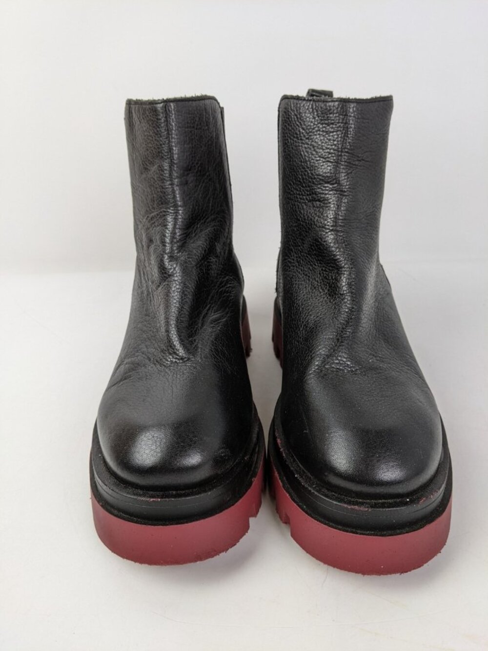 BERTUCHI Chelsea Sharon Dolly Boots Sz 37 US 7 Spain Black Leather Red Lug Sole